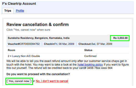 Hit 'Yes, cancel now' confirm