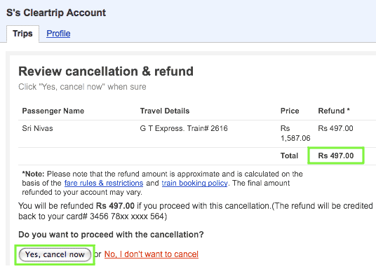 Hit 'Cancellations' to wards the top of the trip details page